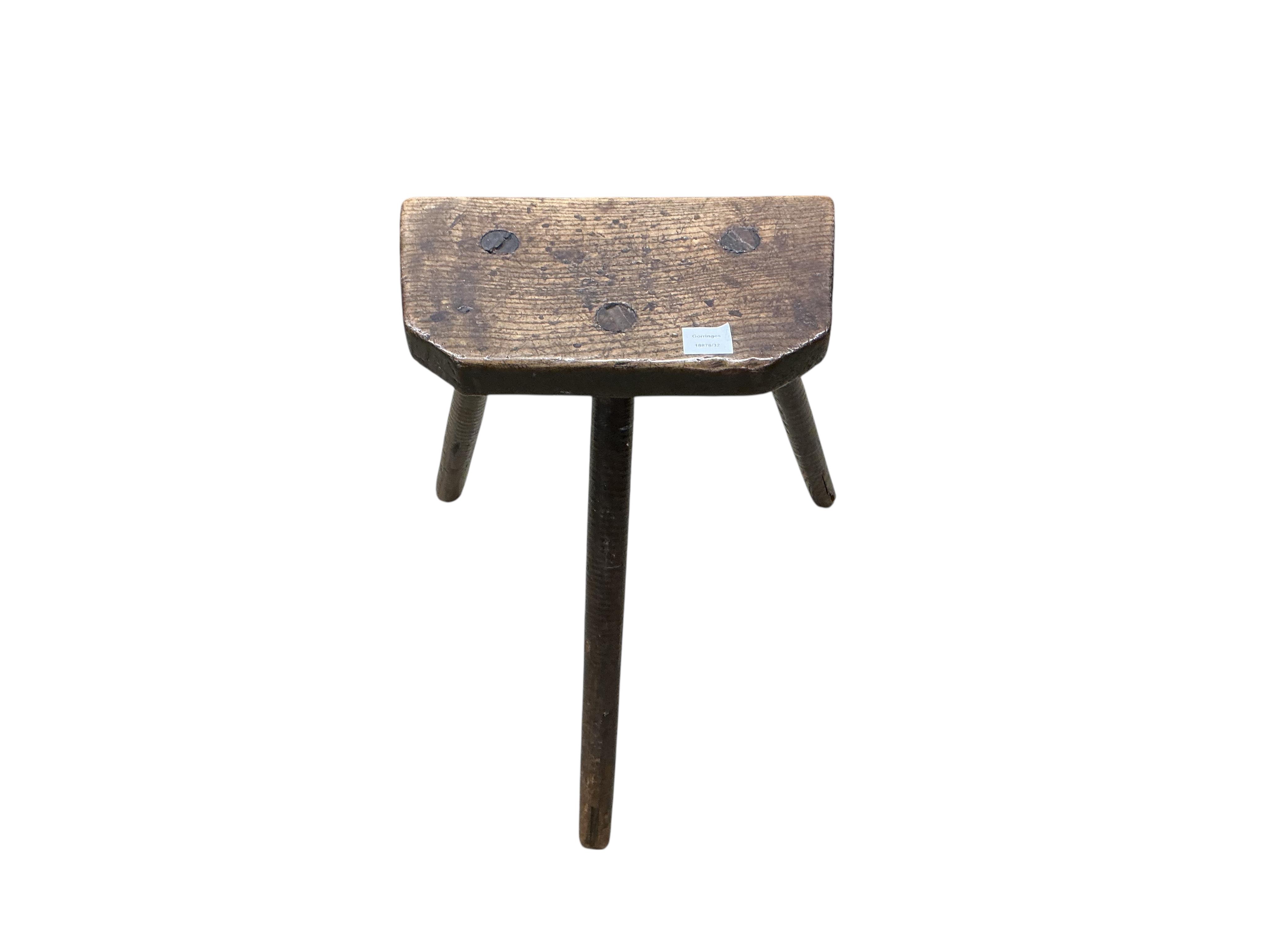 A late 18th /early 19th century oak Sheffield cutler's stool, width 39cm, depth 23cm, height 59cm